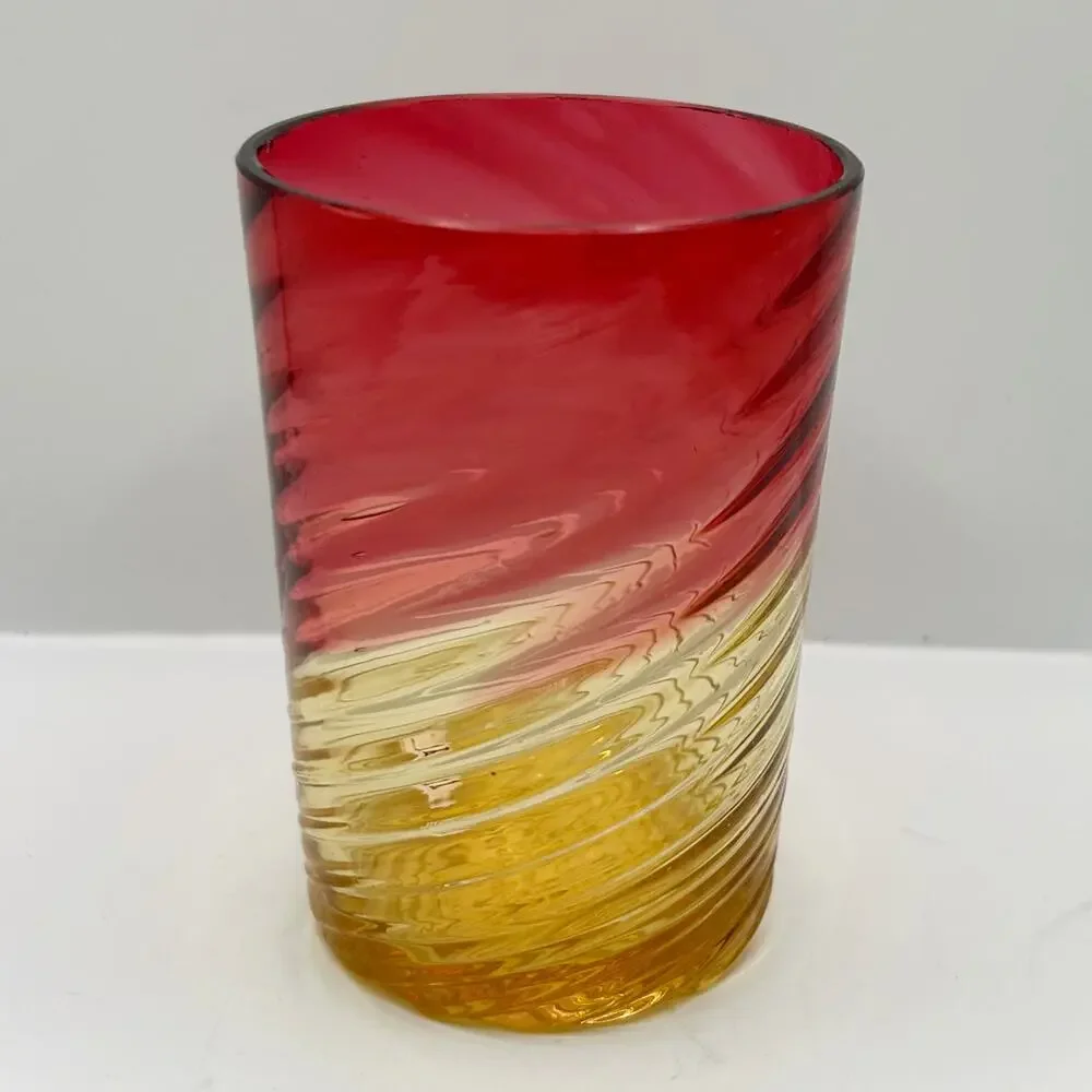 Antique Victorian ROSE Amberina Spiral Optic New England Glass Drinking Glass